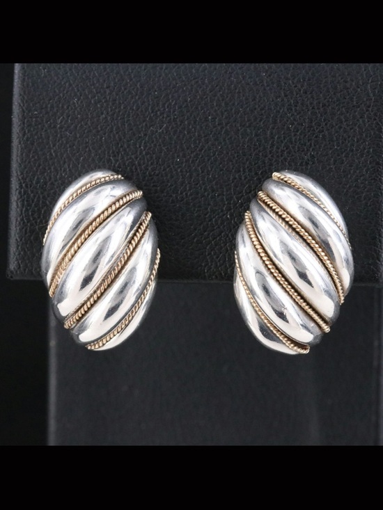 Tiffany & Co. Jewelry - Tiffany 18K Gold & Sterling Silver Rope Accent Dome Earrings